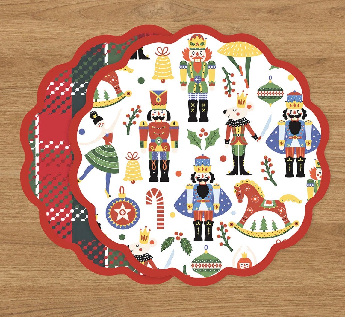 VIDA Nutcracker and Plaid Reversible Placemats Set of 4 (Red and Green)