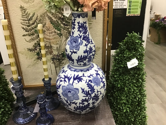 Blue Floral large bottom small top vase