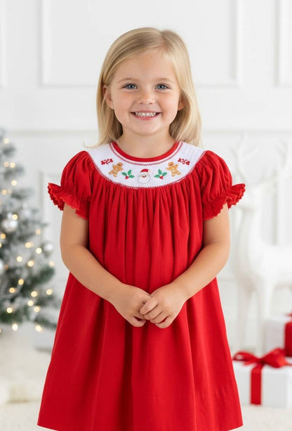 Red Velvet Christmas Smocked Bishop Dress