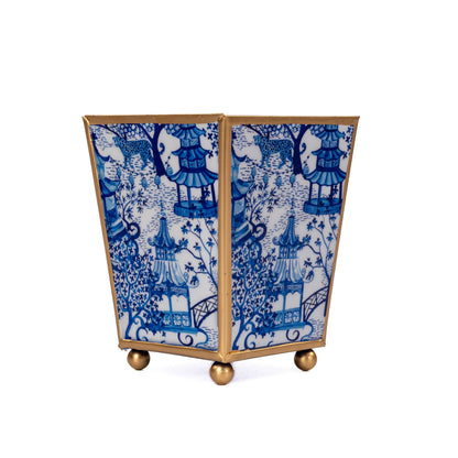Garden Party Enameled Square Cachepot Planter