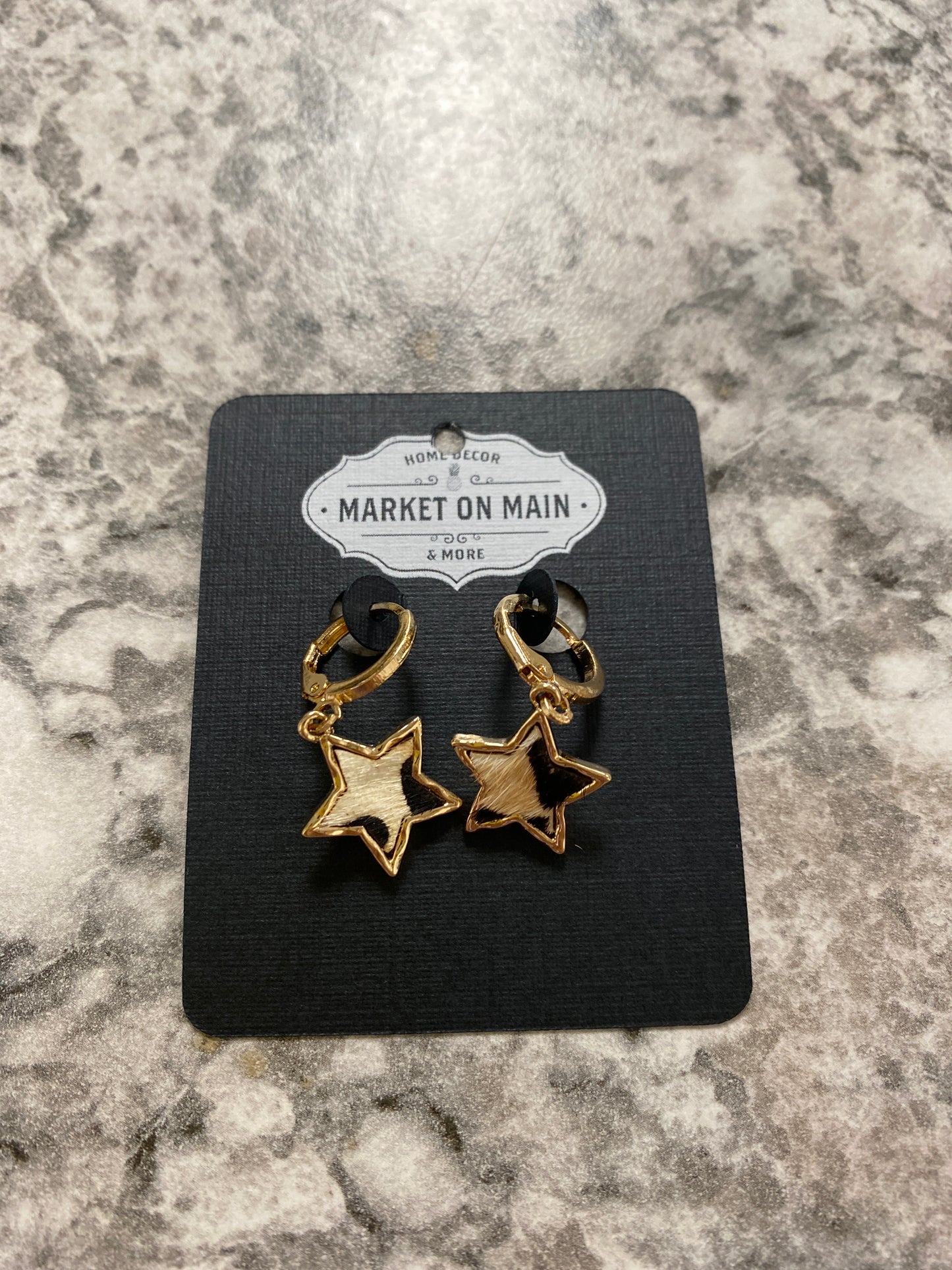 Cowhide Star Dangle Earrings