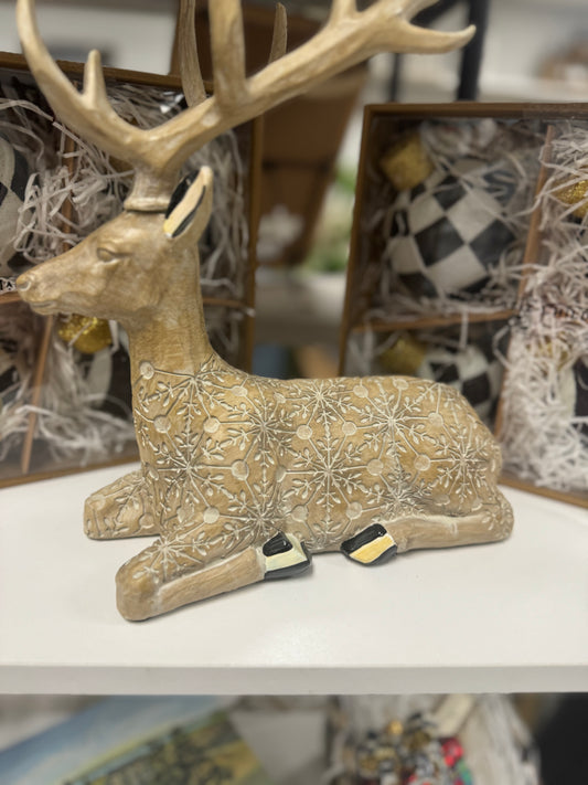 farmhouse holiday resting block print deer figurine