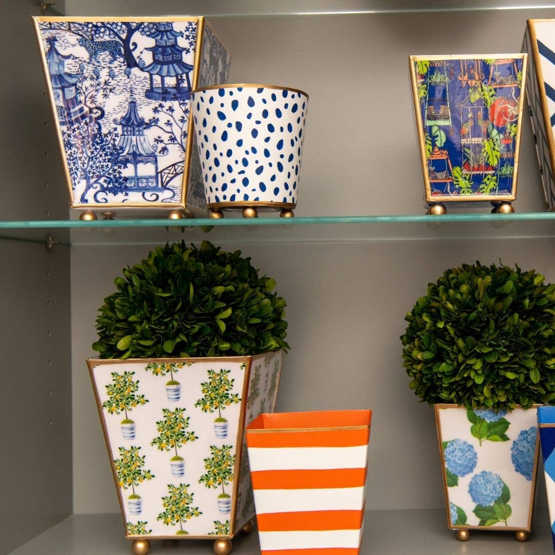 Garden Party Enameled Square Cachepot Planter