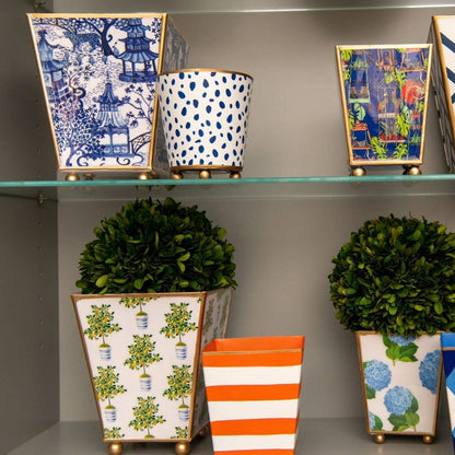 Garden Party Enameled Square Cachepot Planter