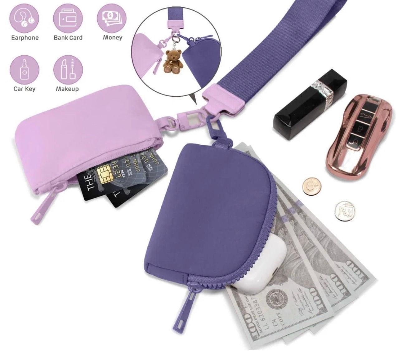 Mini nylon pouch wristlet