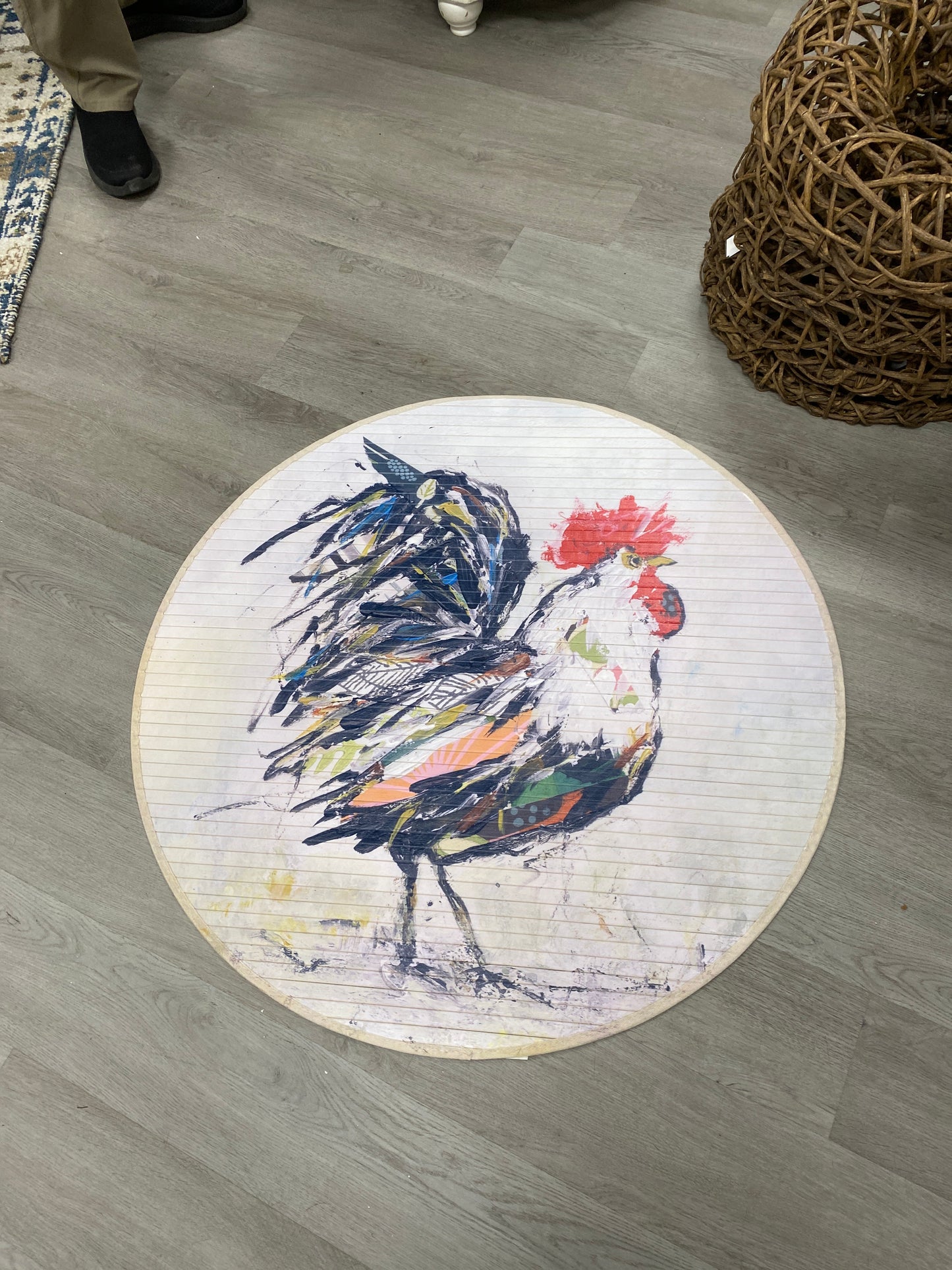 35” Round Rooster Bamboo Rug