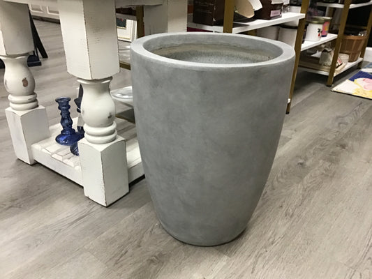 Tall round concrete look planter