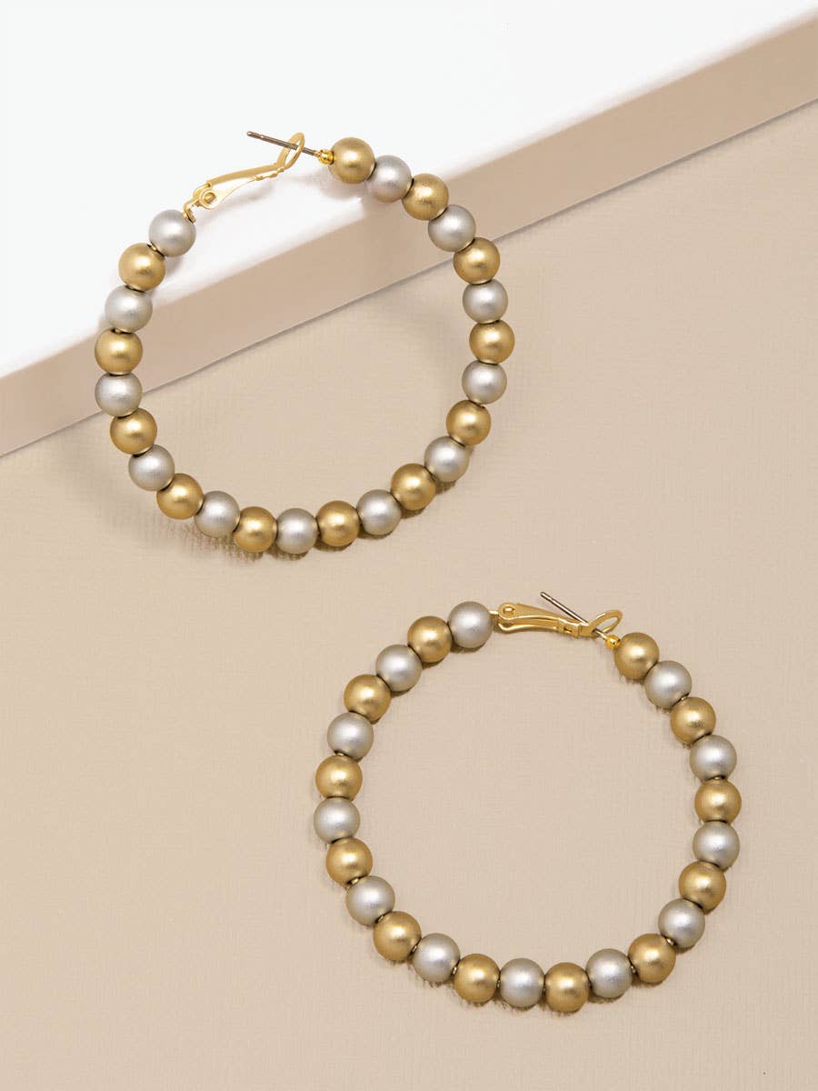 Matte Metal Beaded Hoop Earring