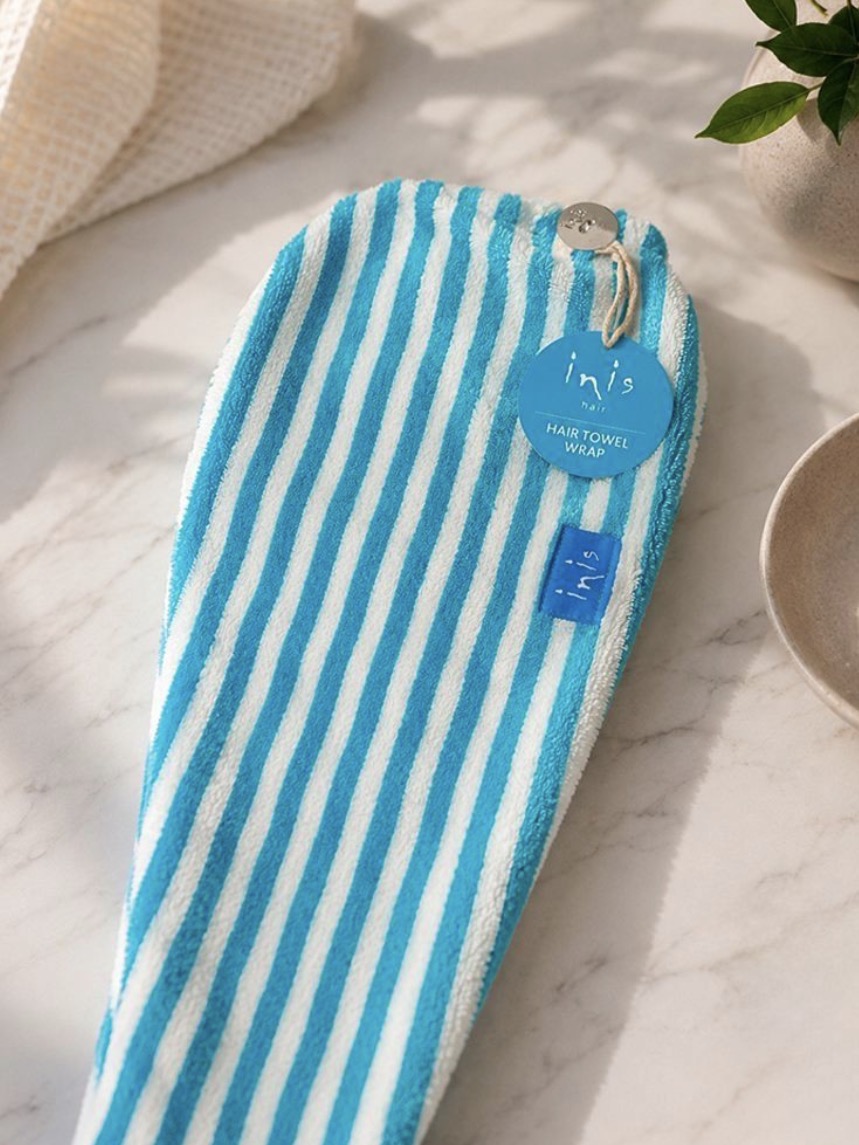 Inis Microfiber Towel Hair Wrap in Blue and White Stripe
