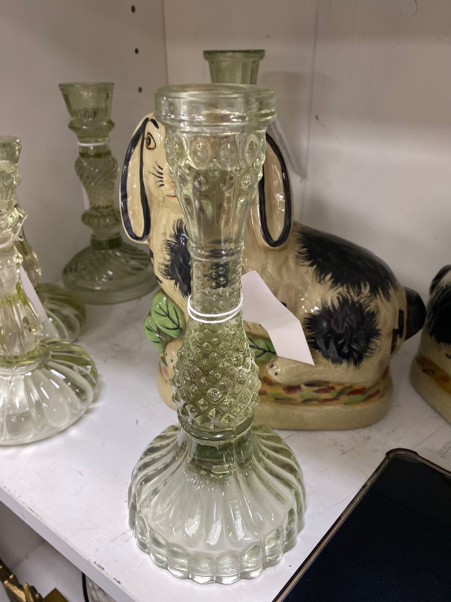 Vintage Green Hobnail Candlesticks