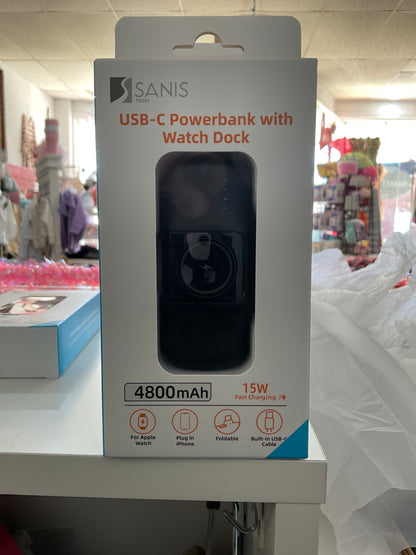 USB power bank with watch dock