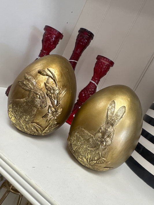 4.5" RESIN GOLDEN EGG W/BUNNY EMBOSSED 2/AST