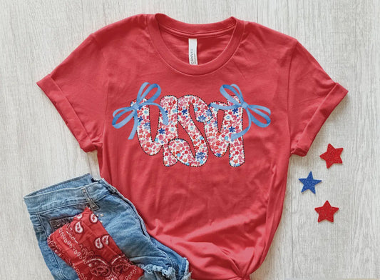 USA Bows on Heather Red