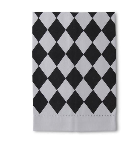19.75 Inch Hand Painted Black & White Check Guest Towel