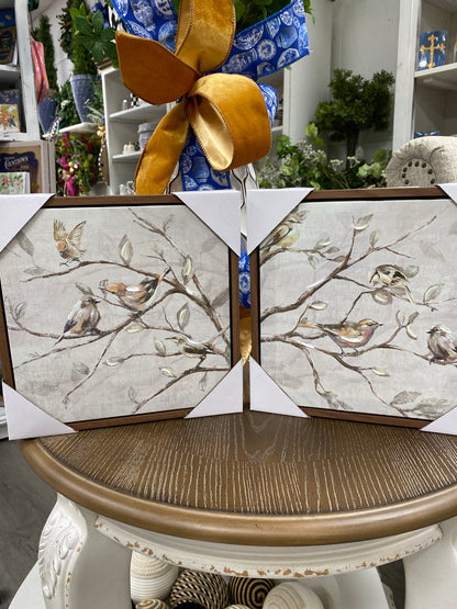 Framed Bird on Branch Canvas