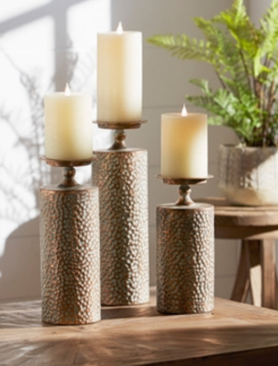 Hammered candle holders or vase