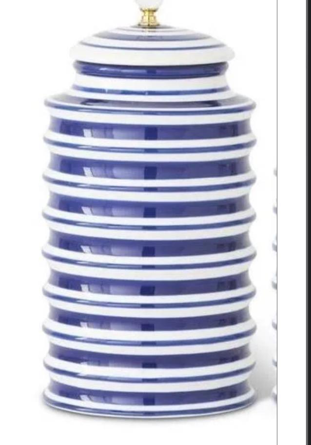 Blue and white ribbed canisters with crystal knobs