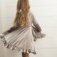 Kids Gray Silver Velvet Ruffle Fancy Christmas Party Dress