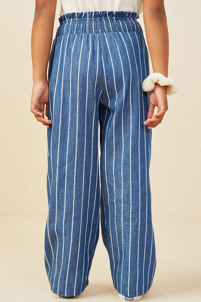 Girls Smocked Waist Pinstripe Wideleg Chambray Pants