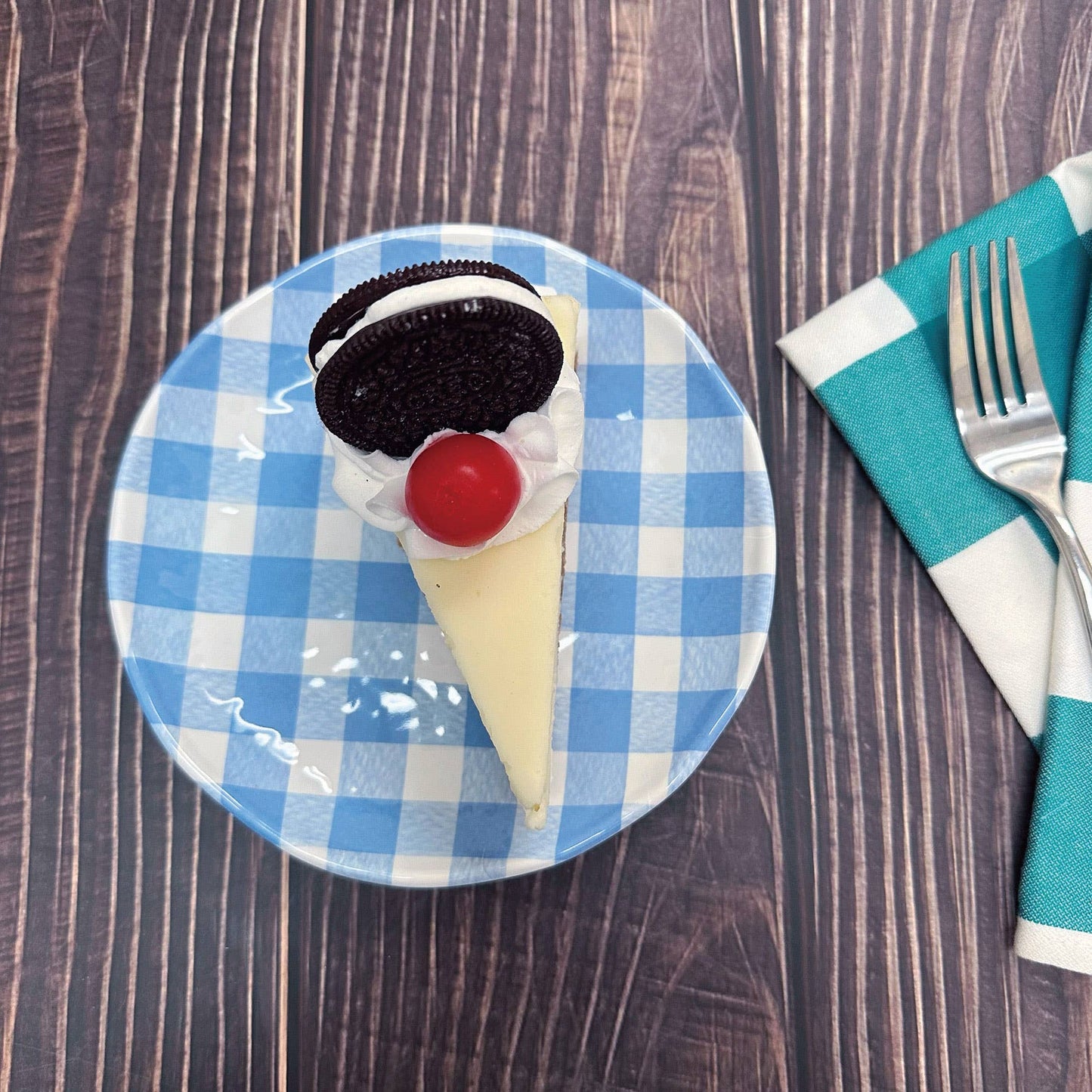 Gingham 6" Melamine Plates, Blue