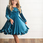 Kids Velvet Teal Ruffle Fancy Winter Christmas Holiday Dress