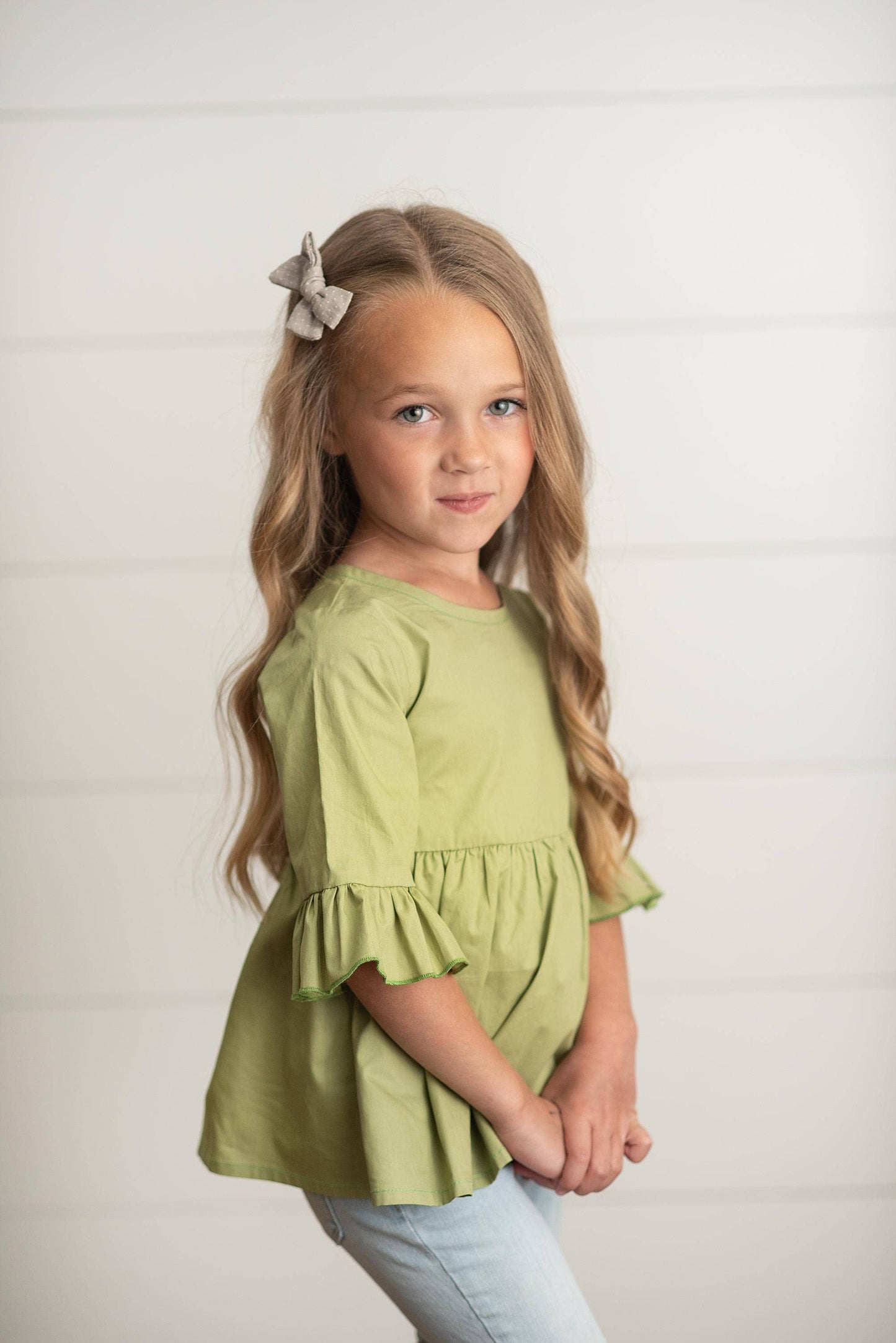 Kids Sage Ruffle Long Sleeve Winter Shirt With Buttons