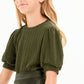 Embossed Knit Short Puff Sleeves Top