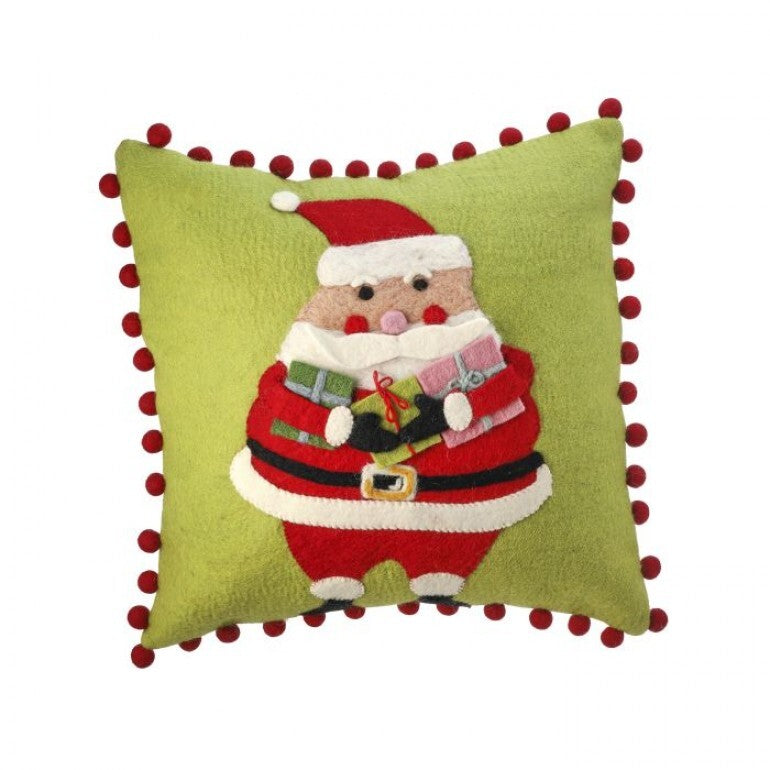 Felt Santa pillow cover with pom-poms