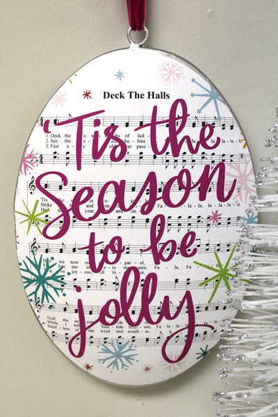 Tis the season to be jolly Oval metal disk ornament