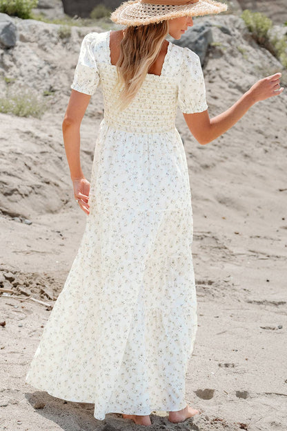 Boho Floral Print Ruffled Shirred Tiered Maxi Dress | S-XL