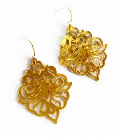 Damask Drop Earring - Gold Mirror Fall Statement Earring
