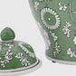 Green and white ceramic chinoiserie ginger jar