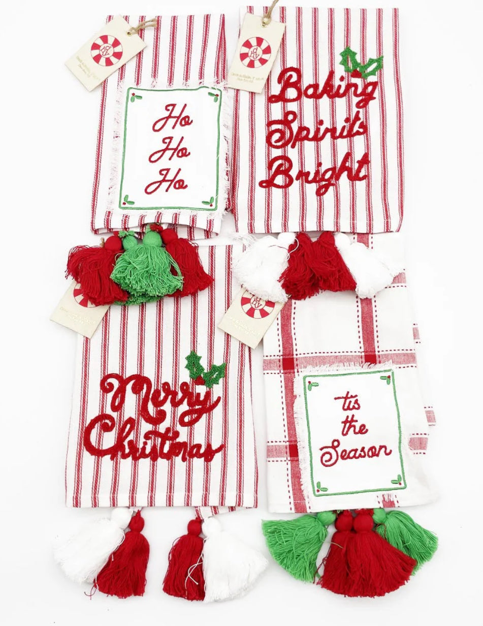 Merry Christmas ticking tea towel 4 styles