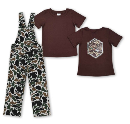 Boys camo overalls set