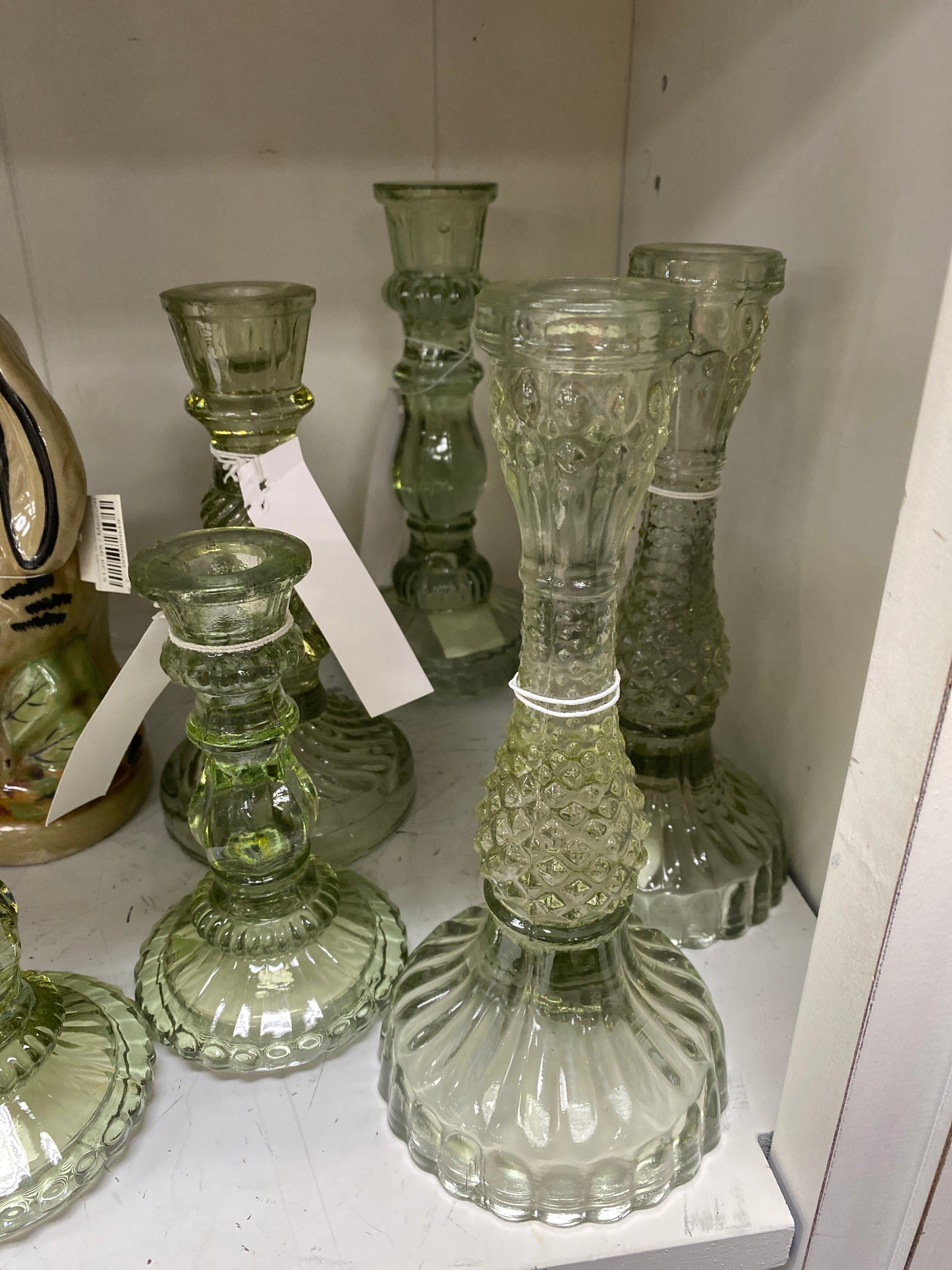 Vintage Green Hobnail Candlesticks