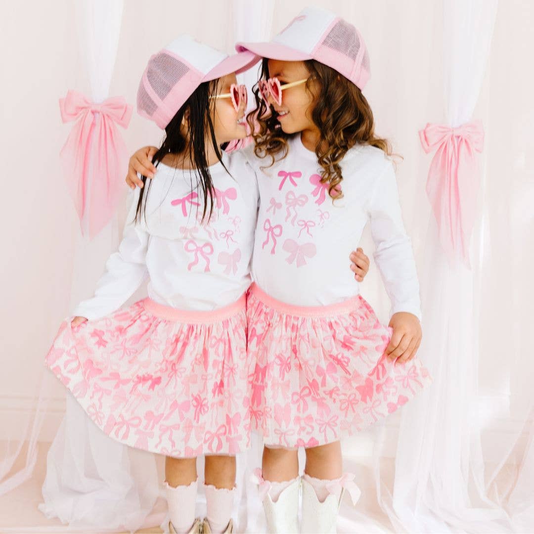 Coquette Bow Doodle Long Sleeve Shirt - White - Kids Bows