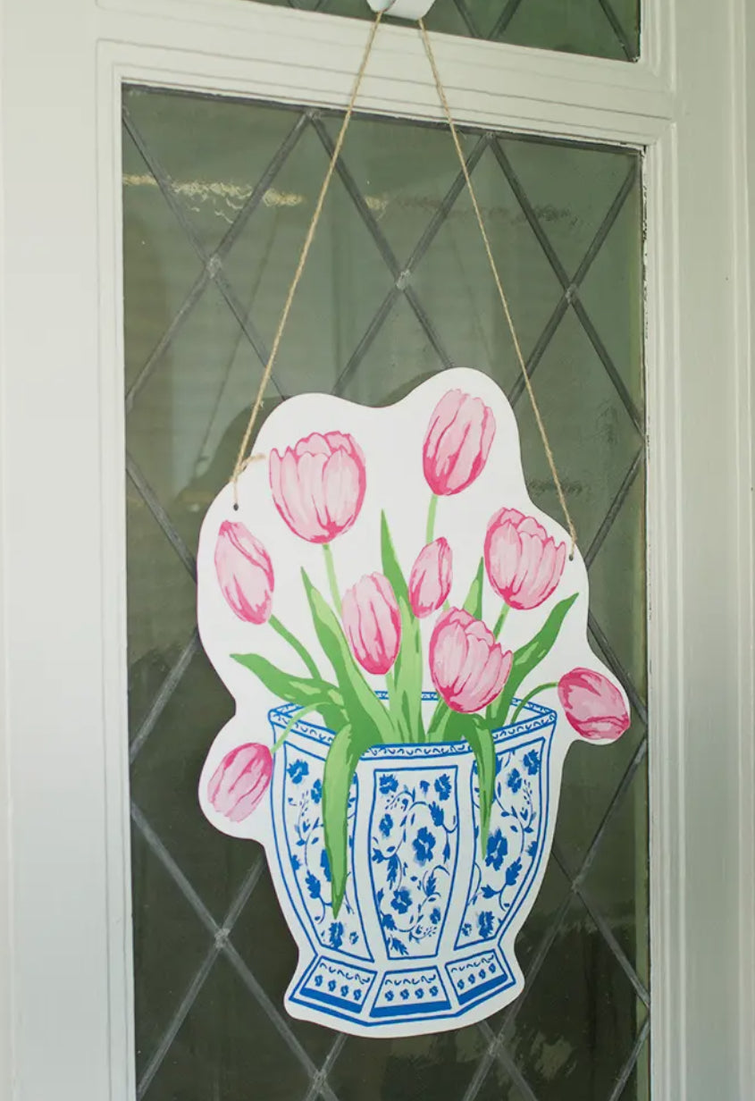 Chinoiserie Tulip Door Hanger Blue/White/Pink