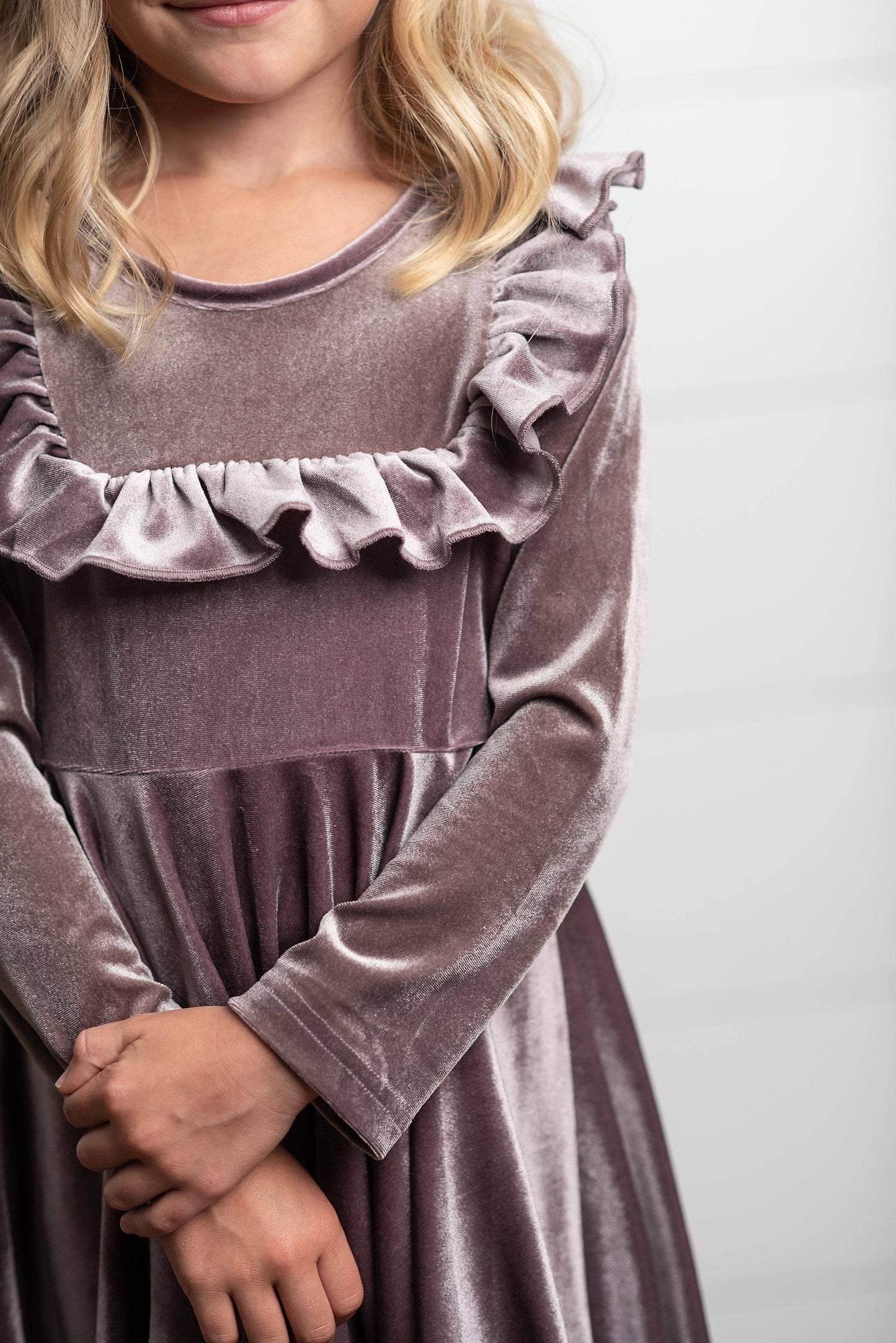 Kids Lavender Velvet Ruffle Winter Christmas Holiday Dress