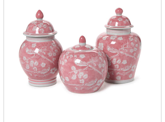 Pink chinoiserie ginger jars