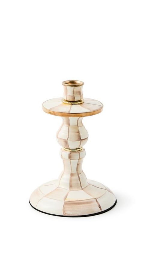 MacKenzie Childs mocha check small candlestick
