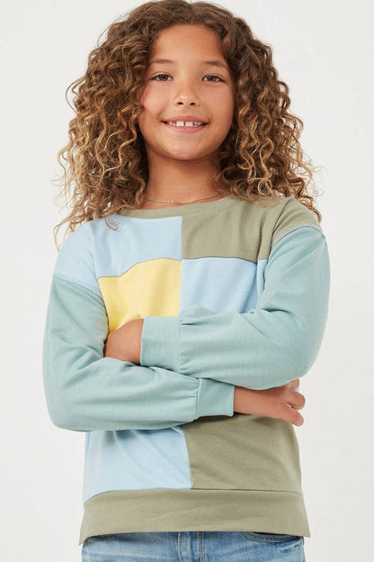 Girls Color Blocked French Terry Pullover Top