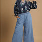 Washed Denim Pants with Fringe Hem