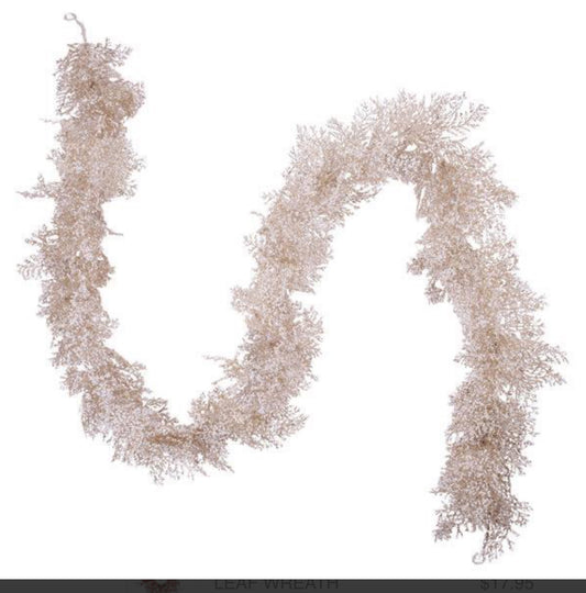 6'L GLITTR/SNOW ARBORVITAE GARLAND CHAMPAGNE/WHITE