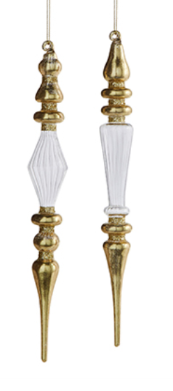 11" Gold And Clear Finial Ornament