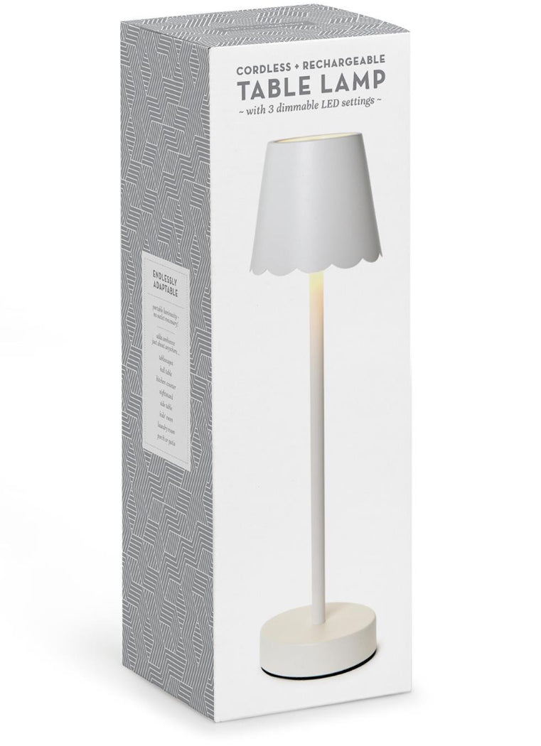 White LED Portable Cordless Table Lamp with Scalloped Edge Shade in Gift Box
