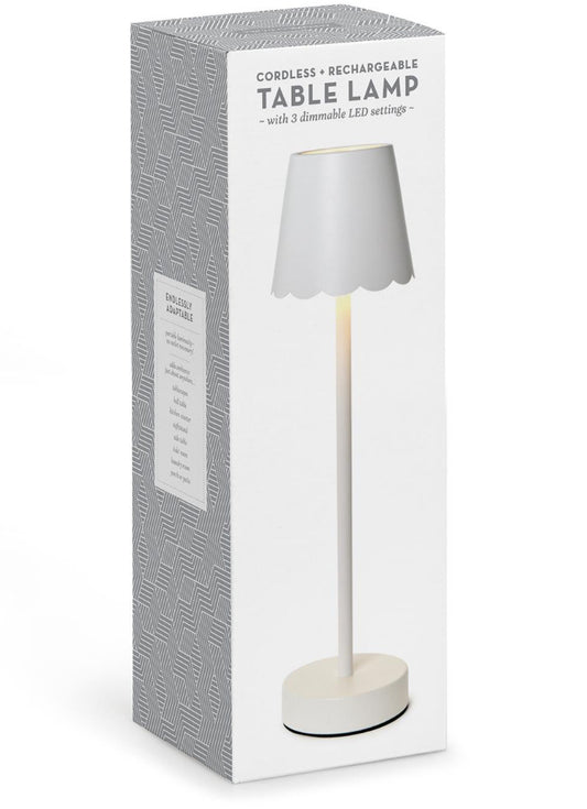 White LED Portable Cordless Table Lamp with Scalloped Edge Shade in Gift Box