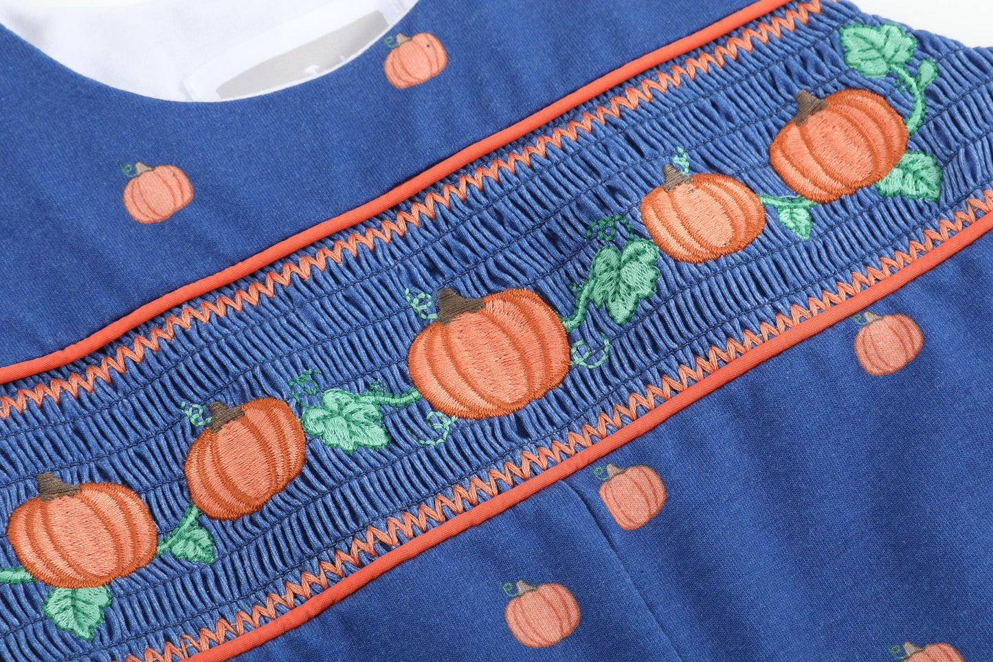Blue Pumpkin Print Knit Smocked Overalls