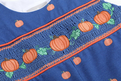 Blue Pumpkin Print Knit Smocked Overalls