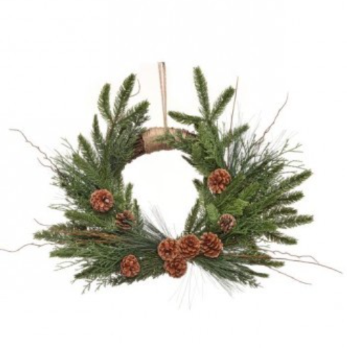 22" Mixed GreensW/ Cones Swag Wreath