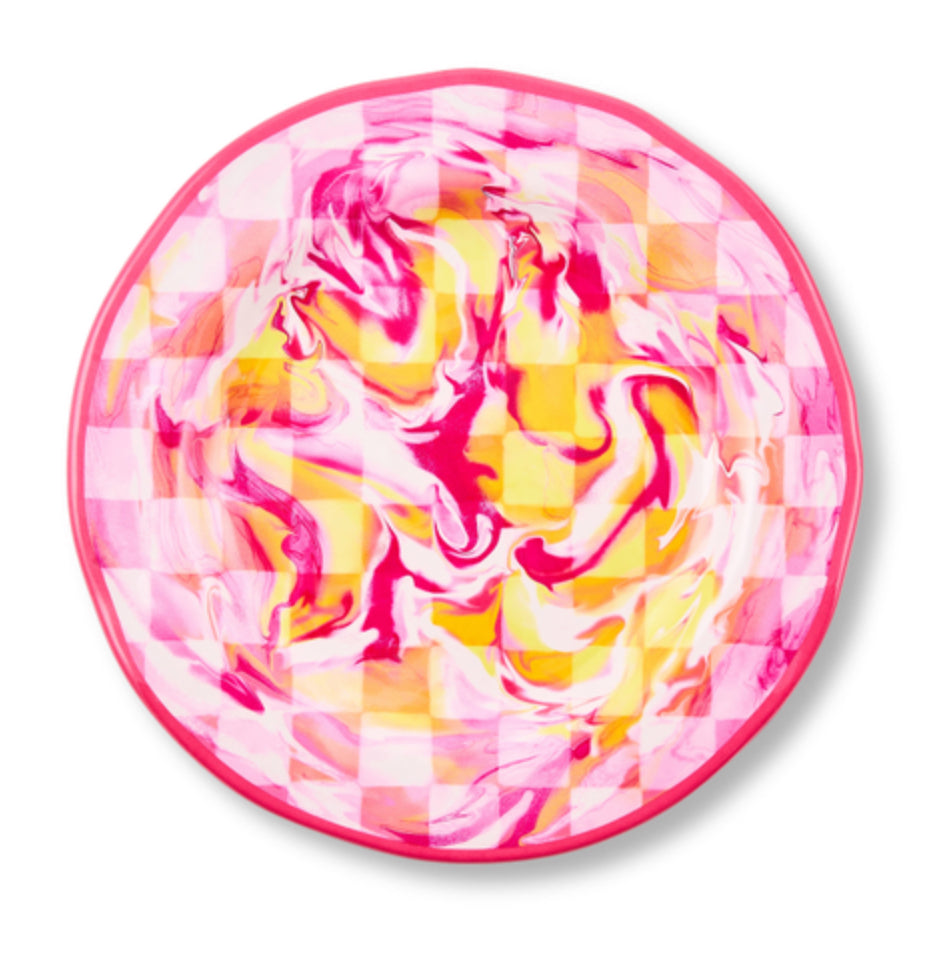 pink marble check melamine dinner plate